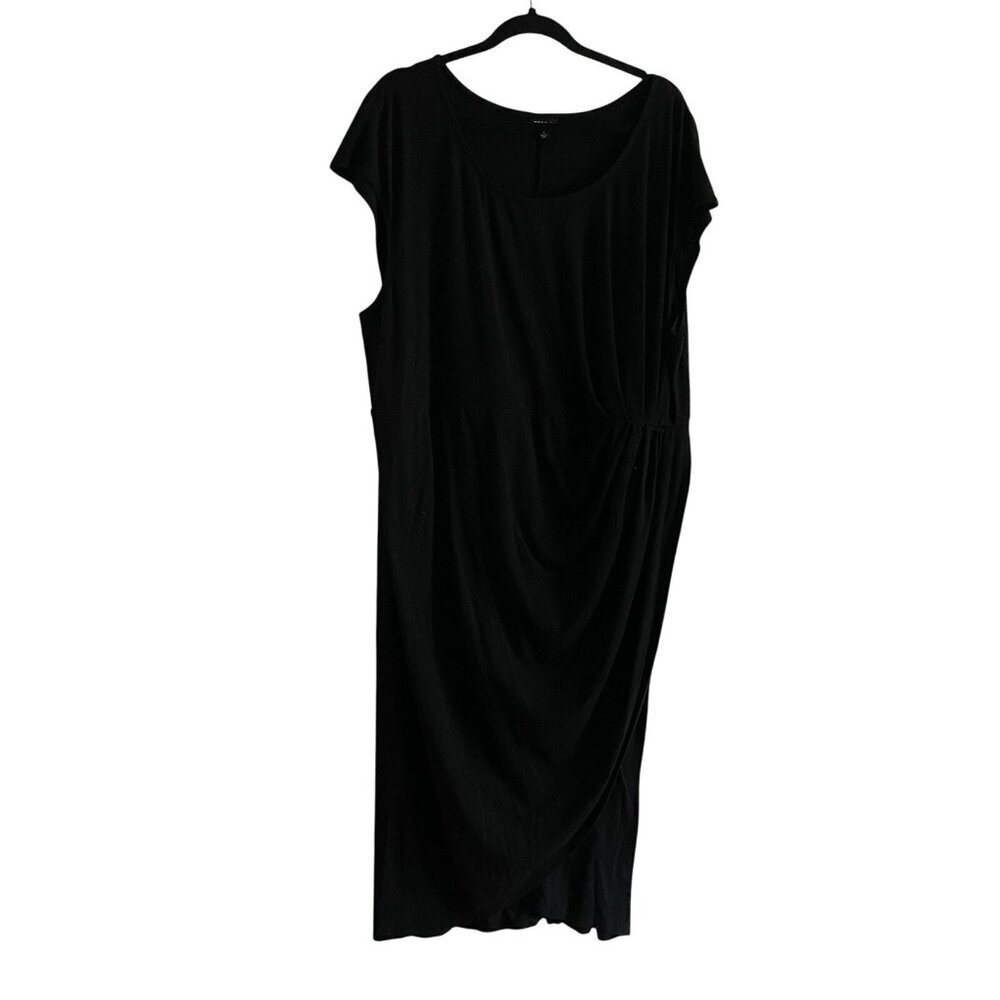 Torrid Women 4X Black Knit Short Sleeve Pullover Shirred Tulip Hem Midi Dress - Picture 3 of 12